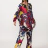 Multicolor Silk Abstract Floral Print High Waist Trousers -Charmers Shop s3009prtrousers1