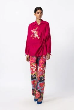 Black Abstract Floral Print Trousers