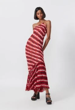 Red Abstract Print One Shoulder Slip Dress