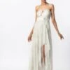 Ivory Abstract Print Asymmetric With Exaggerated Trail -Charmers Shop s3046mr1