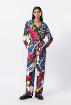 Multicolor Abstract Print High Waist Trousers
