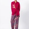 Purple Cotton Abstract Floral Print Trousers