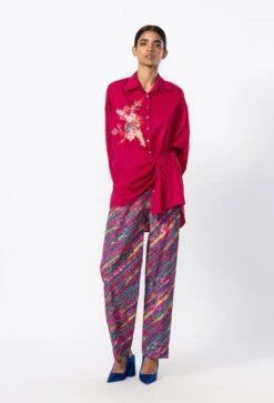 Purple Cotton Abstract Floral Print Trousers