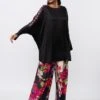 Black Silk Batwing Sleeve Top With Sleeve Detailing