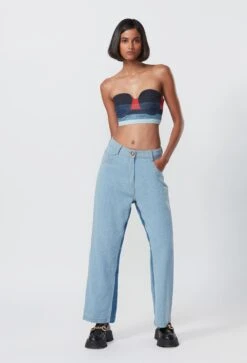 Blue Denim Two Tone High Waist Jeans