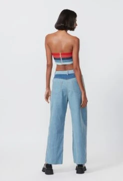 Blue Denim Two Tone High Waist Jeans -Charmers Shop s3092mrjeansb
