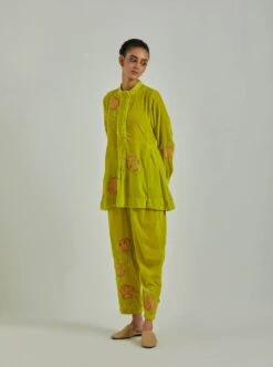 Lime Autumn Field Silk Vekvet Top -Charmers Shop saivr006ahvellm3