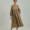 Beige Autumn Love Panel Wool Dress -Charmers Shop saivr009ahwoolpl1