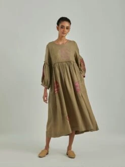 Beige Autumn Love Panel Wool Dress