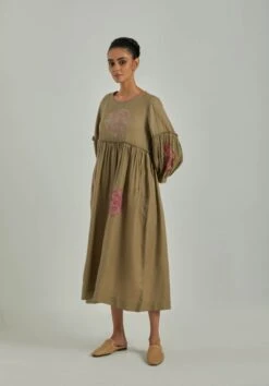 Beige Autumn Love Panel Wool Dress -Charmers Shop saivr009ahwoolpl3