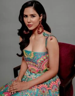 Hawaiian Teal Embroidered Corseted Gown -Charmers Shop sbbt0243