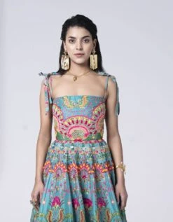 Hawaiian Teal Embroidered Corseted Gown -Charmers Shop sbbt0244