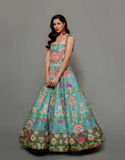 Hawaiian Teal Embroidered Corseted Gown -Charmers Shop sbbt0245