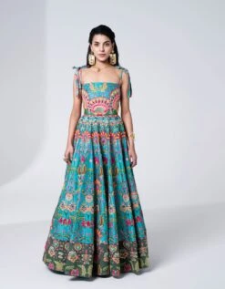 Hawaiian Teal Embroidered Corseted Gown -Charmers Shop sbbt0246