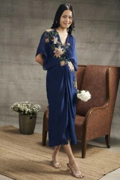 Blue Orchid Bloom Embroidered Patchwork Dress