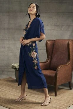 Blue Orchid Bloom Embroidered Patchwork Dress -Charmers Shop sp38873