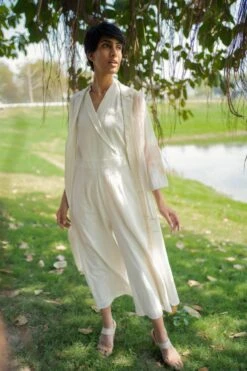 Ivory Multi Block Print Jumpsuit With Jacket