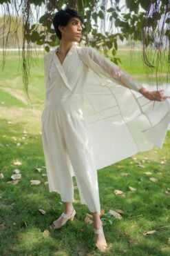 Ivory Multi Block Print Jumpsuit With Jacket -Charmers Shop ss22j1jm33