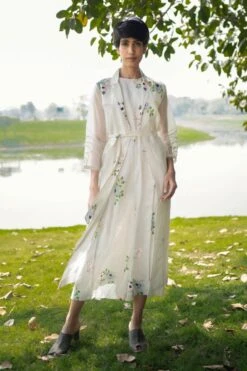 Ivory Eden Printed And Embroidered Jumpsuit With Jacket