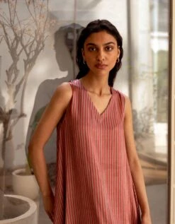 Holly Old Rose Stripe Print V Neck Dress -Charmers Shop ss23st01b