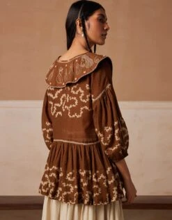 Tan Spiral Folk Top -Charmers Shop ss24flkttansb