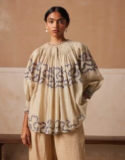 Ivory Spiral Gathered Top