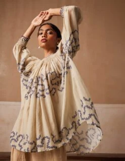 Ivory Spiral Gathered Top -Charmers Shop ss24gtivys4