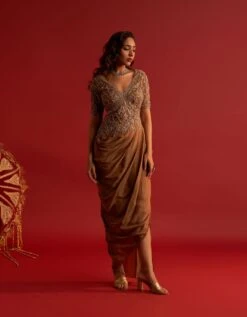 Dusky Gold Gown -Charmers Shop sun073