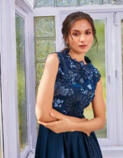 Deep Blue Jumpsuit With Embroidered Body -Charmers Shop svaaw22j01b