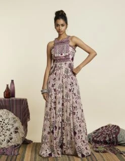 Safar Merlot Jaal Print Yoke Style Jumpsuit