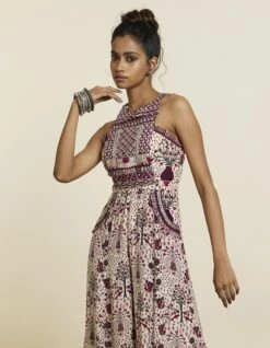 Safar Merlot Jaal Print Yoke Style Jumpsuit -Charmers Shop svalfw23k31f4 1