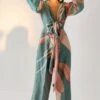 Iris Teal Print Havanna Knotted Jumpsuit -Charmers Shop thr171