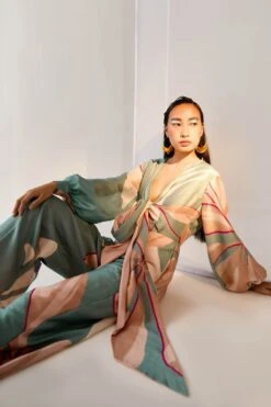 Iris Teal Print Havanna Knotted Jumpsuit -Charmers Shop thr172