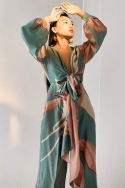 Iris Teal Print Havanna Knotted Jumpsuit -Charmers Shop thr173