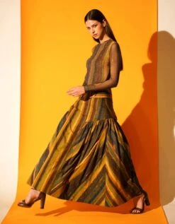 Green Stripe Print Bodysuit -Charmers Shop trtrs230194