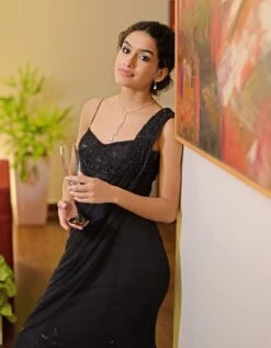 Black Hand Bead Embroidered Gown -Charmers Shop tt1054gnle073