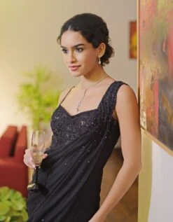 Black Hand Bead Embroidered Gown -Charmers Shop tt1054gnle075