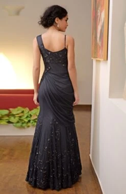 Black Hand Bead Embroidered Gown -Charmers Shop tt1054gnle07b