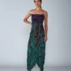 Turquoise Abstract Wing Flower Print Corset Style Sari Dress