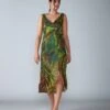 Multi Satin Abstract Bird Print Summer Dress -Charmers Shop w2135fbgn1