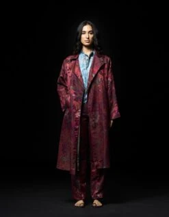 Fresco Long Coat Red Silk Damask