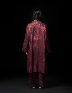 Fresco Long Coat Red Silk Damask -Charmers Shop wow307sj551b