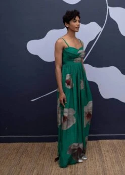 Green Printed White Poppies Dress -Charmers Shop yambillie173