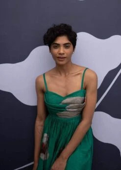 Green Printed White Poppies Dress -Charmers Shop yambillie174